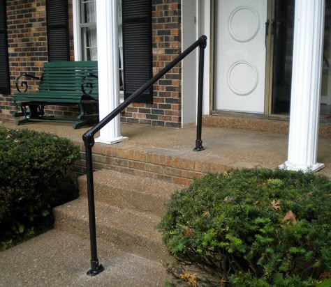 Simple Railing for Elderly Accessibility | Flickr - Photo Sharing! Outside Handrails, Simple Handrail, Porch Step Railing, Porch Handrails, Outside Steps, Pipe Railing, Metal Stair Railing, Outdoor Handrail, Outdoor Stair Railing