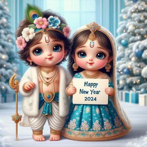 Cute Pics For Dp, Krishna Birthday, Kutch Work Designs, New Year Art, Kutch Work, Baby Krishna, Happy New Year Greetings, Happy New Year Wishes, Radha Krishna Art