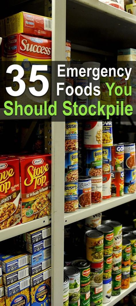 Here you'll find a list of 35 emergency foods you should be stockpiling. With all of these foods on hand, you'll be eating well no matter what happens. Emergency Preparedness Food, Emergency Prepardness, Emergency Food Storage, Emergency Preparedness Kit, Survival Supplies, Emergency Preparation, Emergency Plan, Prepper Survival, Emergency Food