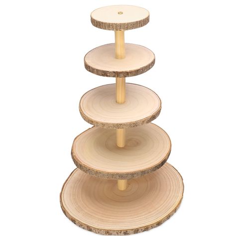 PRICES MAY VARY. Package Include: The five tier round wood cake stand kit come with 5 wood slices in 5 sizes measuring, the set also includes 5 wooden sticks to assemble, the wood cupcake tray can be installed quickly without additional tools Rustic & Natural: The wood slices are cut from natural paulownia wood, lightweight, the surface is smooth. The rustic cupcake stand shows a elegant and natural for the rustic themed events and wedding 5 Layer Design: 5 tiered wood dessert display stand can Cake Stand Wood, Rustic Cake Stand Wood, Rustic Cupcake Stands, Wood Cupcake Stand, Rustic Cupcakes, Tiered Dessert Stand, Large Wood Slices, Rustic Cake Stands, Dessert Display Stand