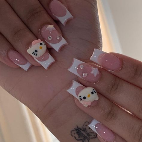 Luisa 🧸🔗💗･:*:･。. on Instagram: “★ ｡˚ ⋆ ✧ cute shorties ‧₊˚ • • #nailtech #frenchtipnails #sanrio #hellokittynails #kawaii #dmvnails #rvanails #rvanailtech #dmvnailtech…” Hello Kitty Nail Art, Kitty Nail Art, Nails Hello Kitty, Paznokcie Hello Kitty, Hello Kitty Nail, Kitty Nail, Cat Nail Art, Kitty Nails, Cute Acrylic Nail Designs