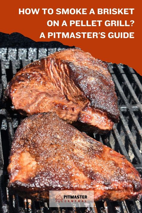 Learn the secrets of smoking a mouthwatering brisket on your pellet grill with this ultimate guide from a seasoned pitmaster. Discover top tips, tricks, and techniques for achieving that perfect smoky flavor and tender texture. Upgrade your BBQ game today! How To Cook A Brisket On A Pellet Grill, Pellet Smoked Brisket, Brisket Recipes Smoked Pellet, Brisket On A Pellet Grill, Pellet Grill Brisket, Juicy Brisket, Smoker Brisket, Smoker Grill Recipes, Grilled Brisket