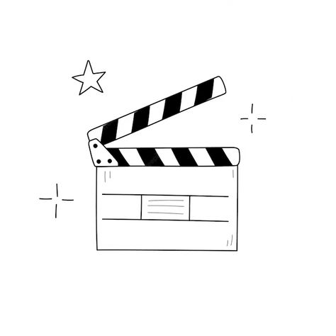 Clapboard Tattoo, Drama Drawings Art, Cinema Drawing Illustration, Cinema Art Illustration, Clapperboard Tattoo, Clapperboard Illustration, Cinema Black And White, Films Drawing, Netflix Doodle