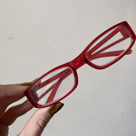 Vintage y2k Bayonetta glasses in red   Amazing 2000s... - Depop Red Bayonetta Glasses, Red Glasses Aesthetic, Glasses 2000s, 2000s Glasses, Bayonetta Glasses, Y2k Glasses, Coquette Clothing, Glasses Outfit, Red Office