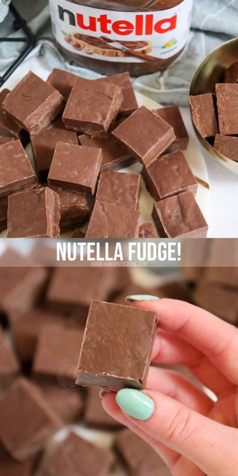 Nutella Fudge! - Jane's Patisserie Nutella Fudge Bites, Nutella Fudge Recipe, Fudge Business, Nutella Treats, Jane Patisserie, Nutella Slice, Pelo Chocolate, Christmas Bakes, Easy Chocolate Fudge