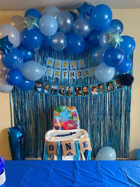 Baby Boy First Birthday Decoration Ideas, Simple Blue Birthday Decorations, Blue Color Birthday Decoration, 1st Birthday Party Ideas Blue, 1st Birthday Decoration Ideas At Home, Six Month Birthday Decoration, Baby Birthday Decorations At Home, First Birthday Boy Decorations Ideas, Birthday Decoration For Kids