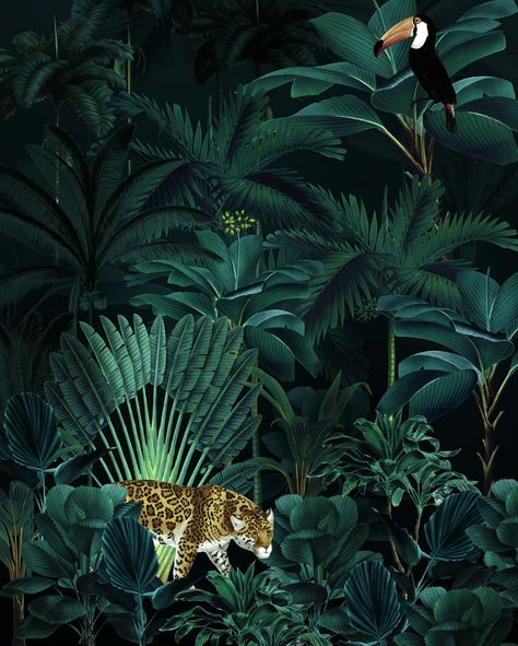 Jungle Night Motif Jungle, Jungle Mural, Jungle Wall, Jungle Art, Jungle Wallpaper, Custom Murals, Mural Design, Night Vibes, In The Jungle