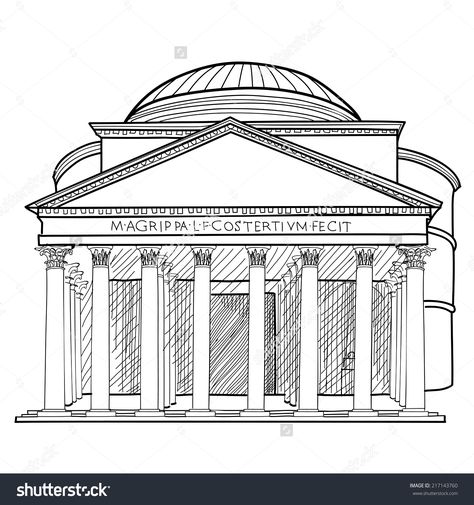 Pantheon Sketch, Rome Buildings, Italy Illustration, Rome Architecture, Sketch Images, Italy Architecture, Building Sketch, Famous Architecture, Building Drawing