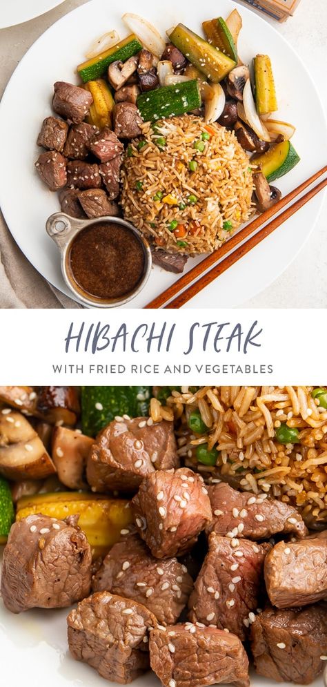 Habatchi Recipe, Hibachi Veggies, Fried Rice And Vegetables, Blackstone Hibachi, Hibachi Rice, Hibachi Fried Rice, Hibachi Steak, Steak Rice, Hibachi Recipes