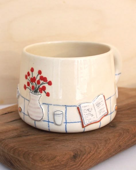 Ceramic Kitchen Ideas, Ceramics Mug Design, Creative Ceramic Mugs, Hand Painted Ceramics Ideas, Cute Pottery Mugs, Ceramic Mugs Designs Creative, Pottery Mug Painting Ideas, Ceramic Cup Painting Ideas, Pottery Art Painting