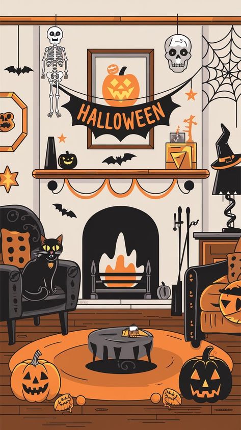 Set the mood for Halloween night with a cozy yet spooky living room décor! Think plush throws, flickering candles, and vintage-inspired decorations to give your space a hauntingly warm feel. Perfect for a night in with movies or entertaining guests. #CozyHalloween #LivingRoomDecor #SpookyVibes Spooky Living Room, Stylish Halloween Decor, Halloween Living Room, Cozy Halloween, Flickering Candles, Halloween Home, Halloween Home Decor, Halloween Night, Halloween House