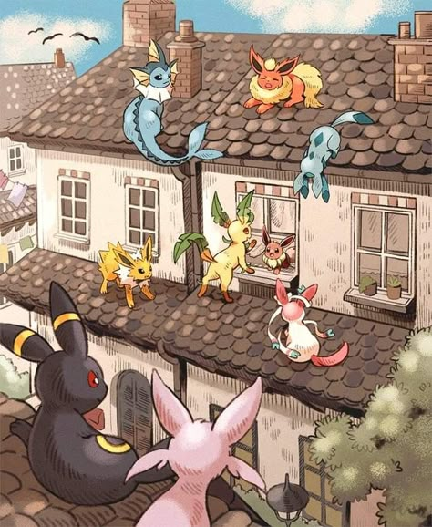 Latios Pokemon, All Eevee Evolutions, Flareon Pokemon, Eevee Wallpaper, Eevee Cute, Umbreon And Espeon, Evolution Art, Pokemon Painting, Pokemon Eevee Evolutions