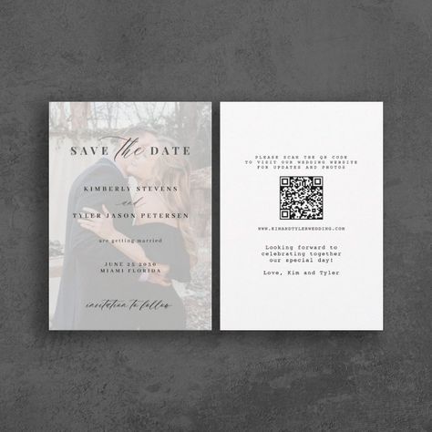 QR CODE photo overlay elegant modern wedding Save The Date  Zazzle Save The Date And Rsvp Ideas, Save The Date Qr Code, Save The Date With Qr Code, Modern Wedding Save The Date, Elegant Wedding Invitations Classy, Wedding Elegant Classy, Colombia Wedding, Qr Code Photo, Wedding Invitation Message