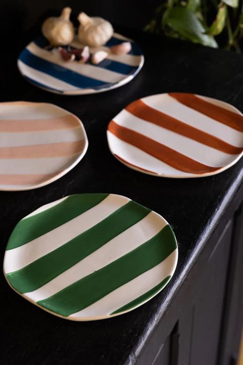 Striped Bowl, Ceramic Cutlery, Painted Ceramic Plates, Diy Pottery Painting, Rockett St George, Gather Round, Set The Table, Patterned Plates, Keramik Design