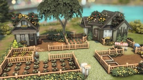 🤎🪴✨MICRO GARDENER COTTAGE✨🪴🤎 | Patreon Sims 4 Cottage Garden, Cottage Bedroom Sims 4, Sims 4 Gardener House, Sims 4 Small Cottage, Sims 4 Micro House, Sims 4 Garden, Housing Plan, Sims 4 Cottage, Sims 4 Houses Layout