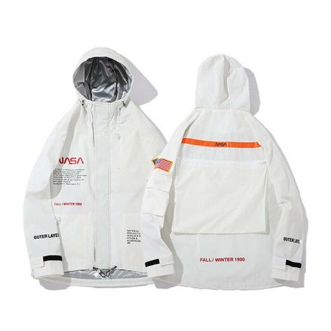 Nasa Jacket, Jacket Dresses Formal, Nasa Clothes, Nasa Hoodie, Half Zip Windbreaker, Techwear Fashion, Reflective Jacket, Space Astronaut, 3m Reflective