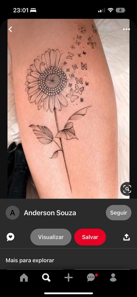 Sunflower With Petals Falling Tattoo, Sunflower Remembrance Tattoos, Cool Tattoos For Women Arm, Female Shoulder Tattoo Ideas, Sunflower And Dandelion Tattoo, Forearm Tattoo Women Sunflower, Sunflower Ankle Tattoo Wrap Around, Sunflower Wrap Around Tattoo, Hilda Tattoo