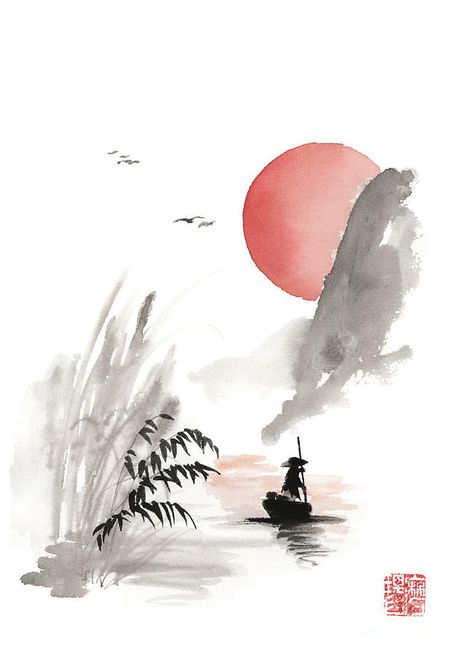 Silence Art, Japanese Ink Painting, Zen Painting, Sumi E Painting, Japan Painting, Japanese Watercolor, Chinese Landscape Painting, Chinese Art Painting, Geisha Art