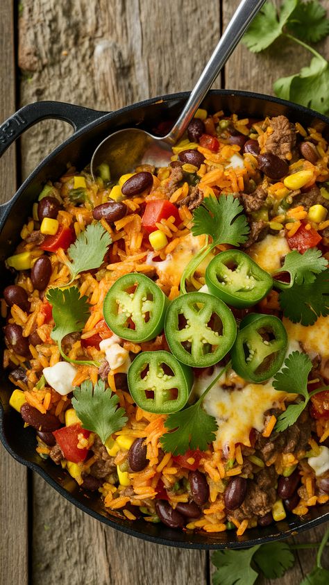 Ground Beef And Rice Skillet, Skillet Rice, Beef And Rice Skillet, Rice Skillet Meals, Ground Beef And Rice, Rice Skillet, Flavorful Dinner, Beef And Rice, Skillet