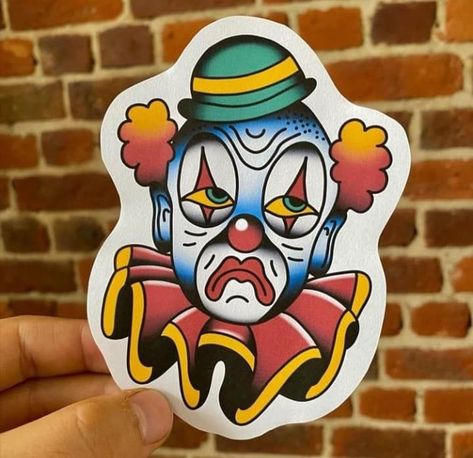 Traditional Tattoo Filler, Traditional Tattoo Stencils, Character Tattoos, Traditional Tattoo Flash Art, Traditional Tattoo Old School, Buddhist Tattoo, Clown Paintings, Rose Tattoos For Men, Clown Tattoo