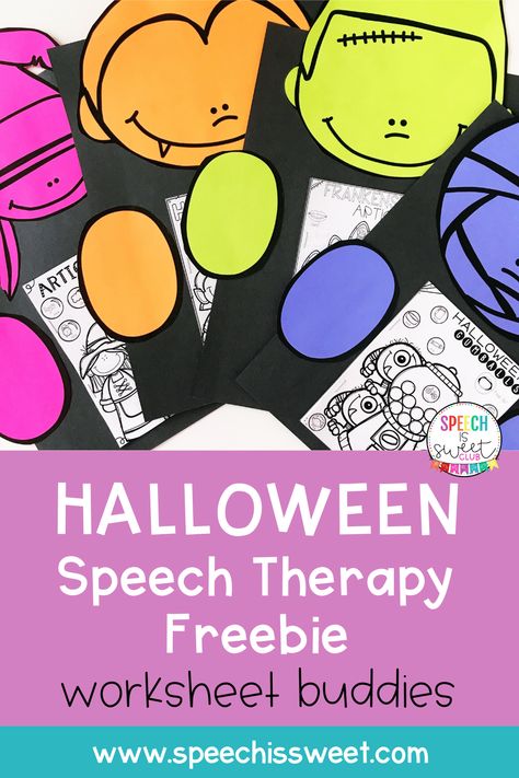 Your speech therapy students will love making these fun Halloween Worksheet Buddies! These free crafts are no prep and motivating! They're a great way to spruce up worksheets and activities for articulation, apraxia, phonology, stuttering, or language! This is the perfect activity for mixed groups! | Speech is Sweet Halloween Speech Therapy Activities, Halloween Speech Therapy, October Is My Favorite, Halloween Worksheet, Speech Crafts, Speech Therapy Crafts, Play Therapy Techniques, Speech Therapy Games, Free Crafts