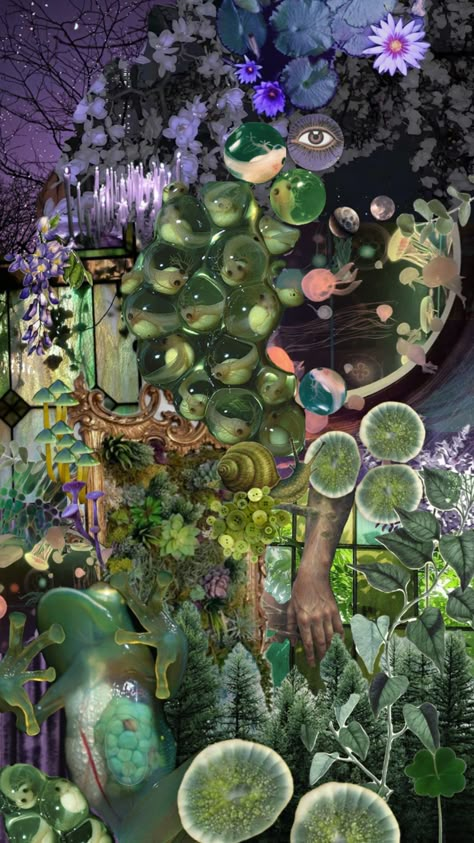 #purple #violet #green #frogs #egg #moon #witch #nature #wildflowers Green Witch Aesthetic, Green Frogs, Witch Wallpaper, Violet Aesthetic, Moon Witch, Witch Aesthetic, Purple Violet, Green Witch, Spell Book