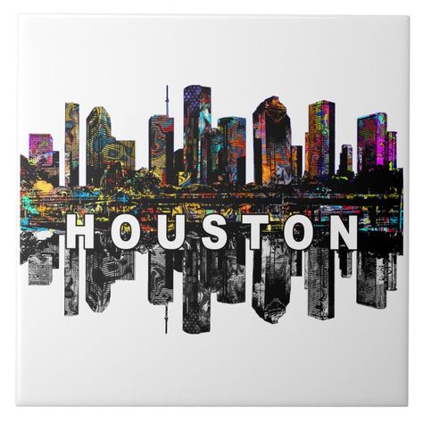 Houston, Texas covered in graffiti Ceramic Tile Houston City Skyline, Houston Street Art, Houston Tattoos, Texas Theme, Houston Design, Houston Art, Houston Skyline, Vision 2024, Houston Street