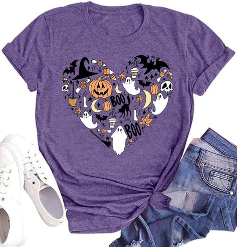 Spooky Short Sleeve T-shirt For Fall, Cute Halloween T-shirt With Short Sleeves, Spooky Short-sleeve Fall Shirt, Hocus Pocus Shirt, Halloween Fan Merchandise Short Sleeve T-shirt, Halloween Short Sleeve T-shirt With Text Print, Funny Pumpkins, Matching Halloween, Clothing Retail