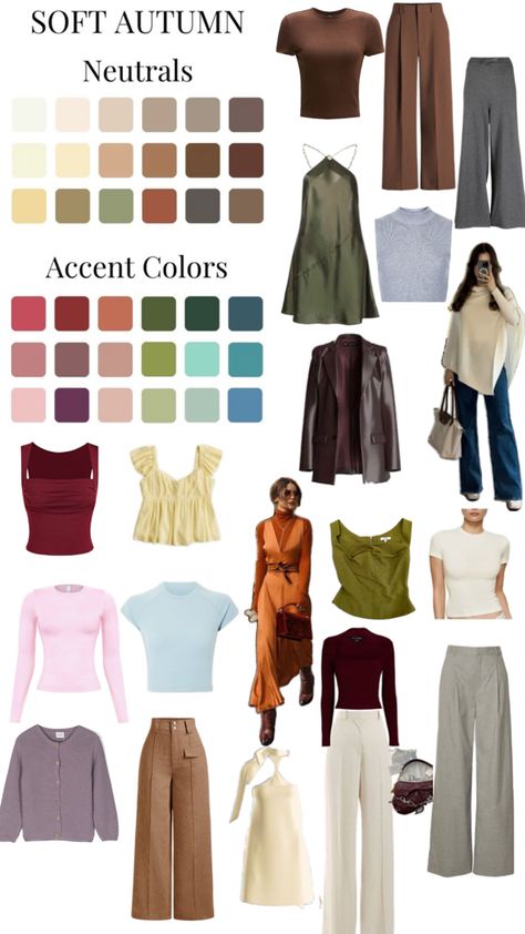 Light Autumn Color Palette Outfits, Soft Autumn Outfits Color Palettes, Soft Autumn Worst Colors, Soft Autumn Jeans, Soft Autumn Inspiration, Soft Autumn Soft Natural, Soft Autumn Color Outfits, Soft Autumn Palette Outfits, Light Autumn Color Palette