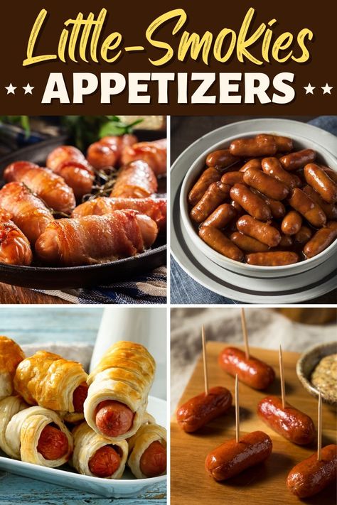 These little smokies appetizers will make you feel like a kid again! From barbecue to pigs in a blanket to slow cooker smokies, you can't go wrong when you serve these little links. Smokey Appetizers, Little Smokies Appetizers, Smokies Appetizers, Cocktail Sausage Recipes, Bbq Pork Rub, Bacon Wrapped Lil Smokies, Lil Smokies Recipes, Little Smokies Recipes, Happy Hour Appetizers