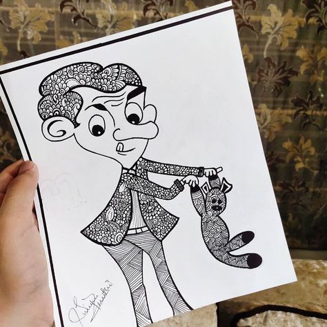 Mr Bean Doodle, Mandala Art Cartoon, Girly Sketches, Cartoon Mandala, Texture Sketch, Mandala Paintings, Bharatanatyam Poses, Canvas Art Painting Abstract, Baby Cartoon Drawing