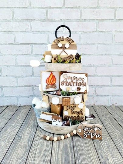 LIKEtoKNOW.it Smores Bar, 3d Elements, Tiered Tray Diy, Diy Tray, S'mores Bar, Tray Diy, Tray Display, Bar Party, S'mores