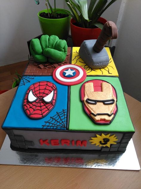 Birthday Cake Marvel, Marvel Birthday Cake, Avengers Birthday Party Decorations, Marvel Avengers Cake, Avengers Cake, Spiderman Birthday Cake, Marvel Birthday Party, Hulk Birthday, Marvel Cake