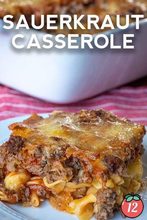 Sauerkraut Caserole | 12 Tomatoes Hamburger Sauerkraut Hotdish, Sauerkraut Hamburger Casserole, Saurkraut And Hamburger, Sauerkraut Meal Ideas, Sauerkraut Casserole 12 Tomatoes, Beef And Sauerkraut Recipes, Sauerkraut Casserole Recipes, Sauerkraut Recipes Dishes, Sourkrout Meal Ideas