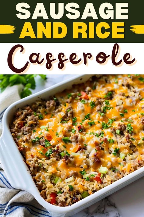 You can't go wrong with this easy sausage and rice casserole! Between the savory, spicy flavor and creamy sauce, it's a dream come true. Sausage And Rice Casserole, Curry Fried Rice, Sausage Rice, Sausage Wrap, Leftover Casserole, Wild Rice Recipes, Spanish Rice Recipe, Rice Casserole Recipes, Cream Of Celery Soup