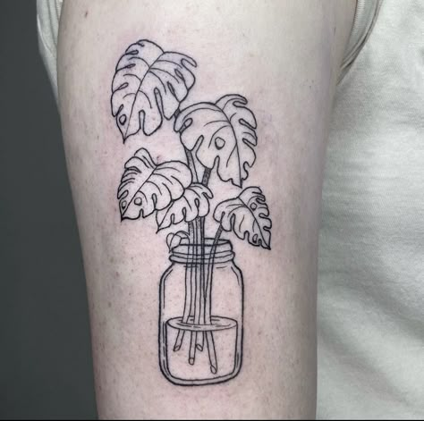 Philodendron Plant Tattoo, Propagated Plant Tattoo, Skull With Plants Tattoo, Growing Plant Tattoo, Green House Tattoo, House Plant Tattoos, Propagation Tattoo, Skull Plant Tattoo, Greenery Tattoos