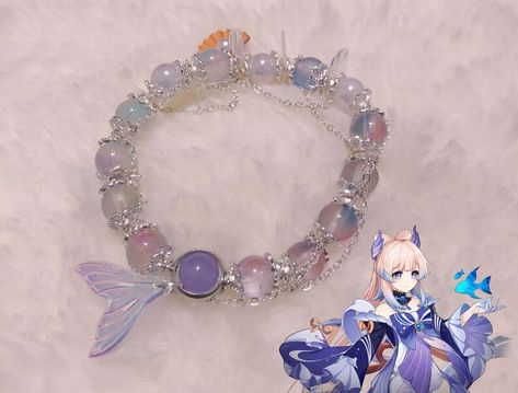 Kokomi Accessory, Kokomi Necklace, Genshin Bracelet Ideas, Genshin Inspired Jewelry, Kokomi Bracelet, Anime Phone Charms, Genshin Charms, Genshin Bracelet, Diy Kandi Bracelets