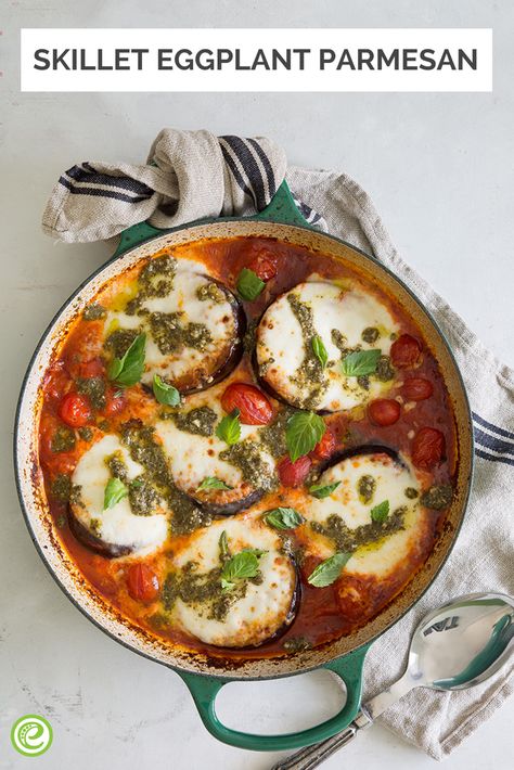 Skillet Eggplant Parmesan | eMeals.com Skillet Eggplant, Simple Arugula Salad, Spicy Spinach, Vegan Plan, Eggplant Parm, Vegan Parmesan Cheese, Low Carb Plan, Vegan Mozzarella, Healthy Plan