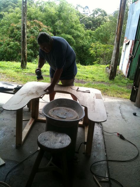 When I attended the Greg Daly workshop hosted by the Coastal Claymakers in Coffs Harbour at the TAFE, I was gobsmacked by the wonderful throwing area and the tables they had constructed.  Such a wonderful work area! The tables surrounding the wheels provided a really convenient workspace that fit right around the wheel. So…remember that … … Continue reading → Wheel Table, Studio Shed, Ceramic Supplies, Ceramic Glaze Recipes, Pottery Workshop, Art Studio At Home, Clay Studio, Pottery Tools, Functional Pottery