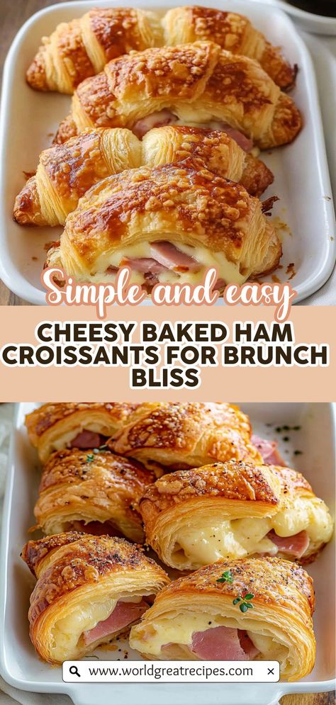 Elevate your snack game with these gourmet baked croissant sandwiches stuffed with ham and cheese. This recipe takes the classic ham and cheese combination to new heights, using flaky croissant dough and high-quality fillings for an unbeatable taste experience. Perfect for parties, picnics, or simply a cozy breakfast at home, these croissants are versatile and easy to make. Serve with your favorite dipping sauces for an added twist, and watch them disappear in no time! Croissant Recipes Dinner, Croissants Recipe Stuffed, Ham And Cheese Croissants, Croissant Sandwiches, Croissants Recipe, Croissant Breakfast Sandwich, Breakfast At Home, Ham And Cheese Croissant, Ham Breakfast