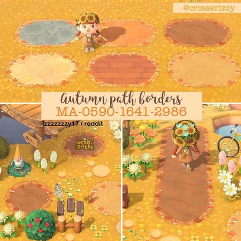 ✨Animal Crossing Patterns ✨ on Instagram: “I love these adorable autumn borders 🥺 by @crosserizzy!  ✨ Tags ✨ #acnh #animalcrossing #animalcrossingnewhorizons #acnhdesigns…” Autumn Path Border Acnh, Halloween Path Animal Crossing, Acnh Custom Path Codes Fall, Acnh Paths Designs Autumn, Halloween Path Acnh, Acnh Fall Path Designs, Acnh Path Edge, Acnh Path Edge Design, Acnh Halloween Path