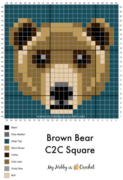 Bear Knitting Chart, Beaver Cross Stitch Pattern, Cross Stitch Moose Pattern, Crochet Pattern Graph, Bear Cross Stitch Pattern, Grizzly Bear Cross Stitch Pattern, Crochet C2c Pattern, C2c Crochet Pattern Free, Corner To Corner Crochet