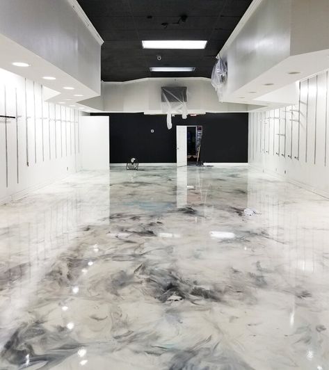 Barndominium Epoxy Floor, Apoxsee Floors, Resin Floor Ideas, Reflective Flooring, White Epoxy Floor, Epoxy Floors In Home, Epoxy Floor Basement, Epoxy Floor Designs, Epoxy Floor Paint