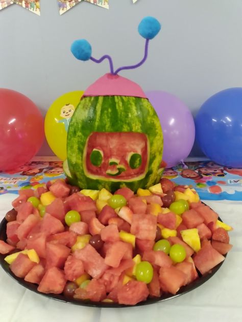 Cocomelon Birthday Party Ideas, Cocomelon Watermelon, Carving Watermelon, Melon Birthday, Watermelon Bowl, Coco Melon, Cocomelon Birthday, Watermelon Decor, Fruit Platter