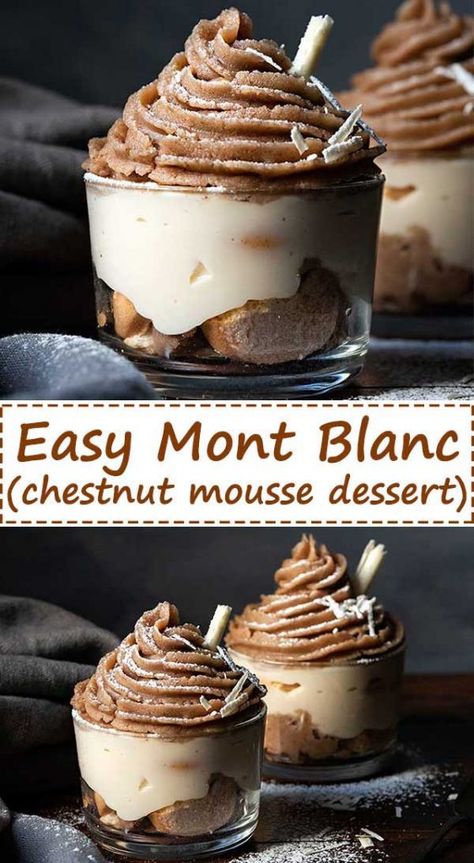 Sweet Chestnut Recipe, Chestnut Cream Cake, Chestnut Mont Blanc, Chocolate Chestnut Cake, Mount Blanc Dessert, Mont Blanc Dessert Recipe, Chestnut Mousse Recipe, Monte Blanc Dessert, Chestnut Puree Desserts