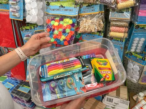 Dollar Store Busy Bags, Dollar Tree Car Activities, Dollar Store Busy Boxes, Back To School Kits For Kids, Dollar Tree Busy Bags, Dollar Tree Summer Activities For Kids, Dollar Tree Activities For Kids, Dollar Store Kids Crafts, Dollar Tree Road Trip Ideas For Kids