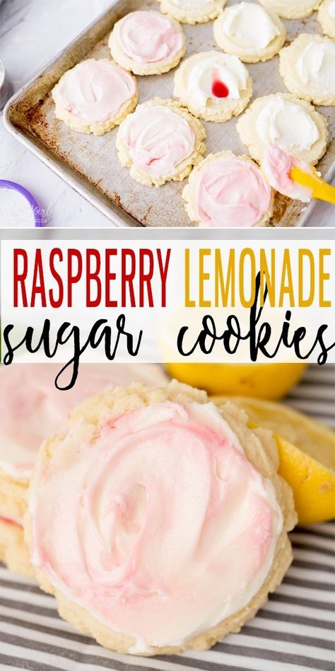 Raspberry Lemonade Sugar Cookies Raspberry Lemonade Cookies Recipe, Crumbl Raspberry Lemonade Cookie, Raspberry Lemonade Crumbl Cookies, Raspberry Lemonade Cookies, Raspberry Sugar Cookies, Lemonade Cookies, Summer Cookie Ideas, Cookies Spring, Spring Cookie Recipes