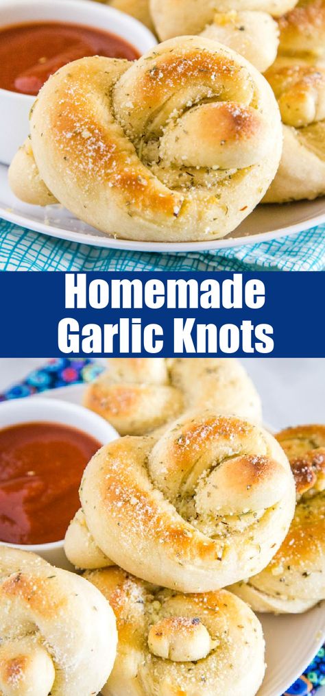 Easy Garlic Knots - homemade garlic knots are so much easier than you think to make.  Super light, fluffy and smothered in a garlic butter sauce and plenty of Parmesan cheese! Garlic Bread Dough Recipe, Garlic Cheese Knots, Cheesey Recipes, Easy Garlic Knots, Homemade Garlic Knots, Pecan Bread, Garlic Knots Recipe, Bread Dough Recipe, Friends Recipes