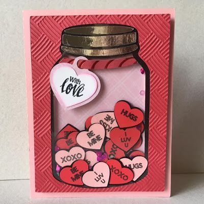 Cards With Jars On Them, Jar Cards Ideas, Mason Jar Shaker Cards, Heart Shaker Card, Shaker Greeting Cards, Mason Jar Cards Handmade, Valentine Shaker Cards Handmade, Valentine Shaker Cards, Shaker Cards Ideas