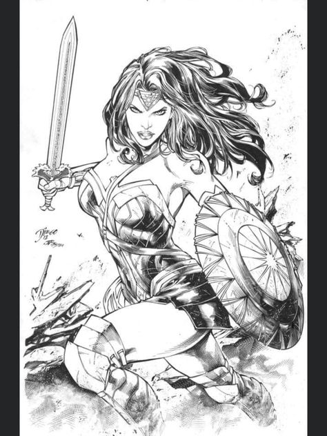 Wonder Woman Drawing, Artist Of The Week, Drawing Superheroes, Grayscale Coloring Books, Woman Sketch, Black And White Sketches, Grayscale Coloring, Dc Comics Art, Comic Book Artists